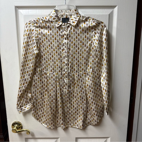 FENDI Ivory Silk Logo Lighting Bulbs Print Button Down Shirt Big Girl Sz 9 Year - Picture 13 of 15